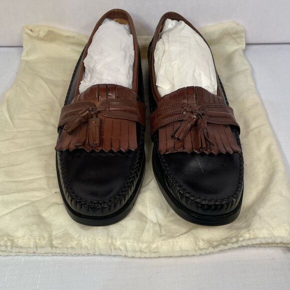 BLACK AND TAN BOSTONIAN FLORENTINE LOAFERS MADE IN ITALY SIZE 11 NWOB - Picture 13 of 14